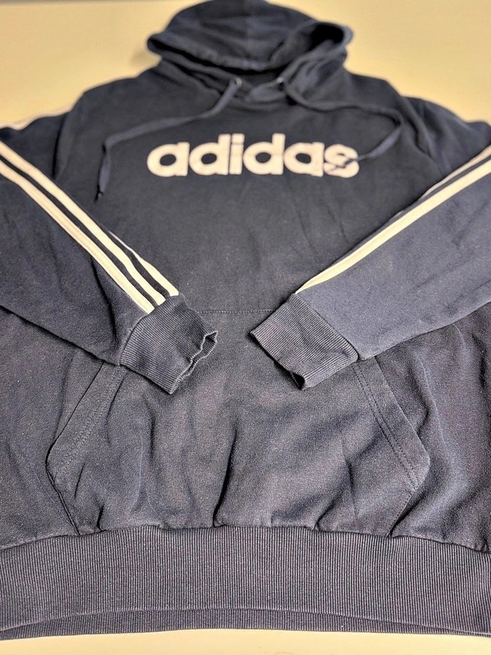 adidas Essentials 3-Stripes Fleece Hoodie navy blue Small